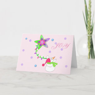 Pink Snowman Winter Scene Holiday Card
