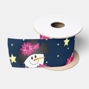 Pink Snowman With Navy Blue Satin Ribbon