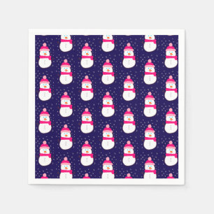 Pink Snowman with Snow Flurry  Napkin