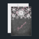 Pink Snowy Chalkboard Style Wedding RSVP Card<br><div class="desc">This festive and trendy black and white chalkboard LOOK wedding response card has layers of light pink and white snowflakes on it that match the winter wedding invitation shown below. It would be perfect for a winter wedding, Christmas wedding or bridal shower, a winter anniversary party or a winter ball...</div>