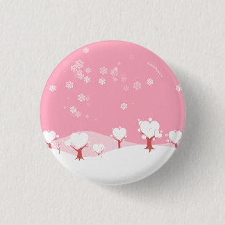 Pink snowy heart trees button