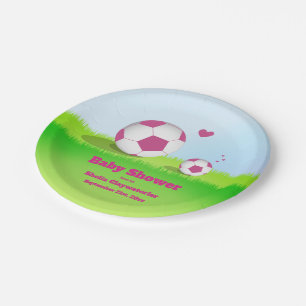 Pink Soccer Baby Shower Paper Plate