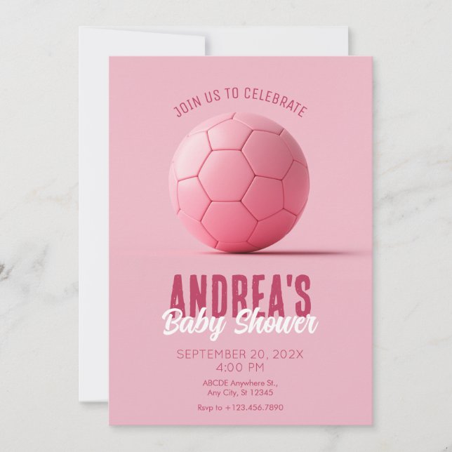 Pink soccer ball baby shower invitation (Front)