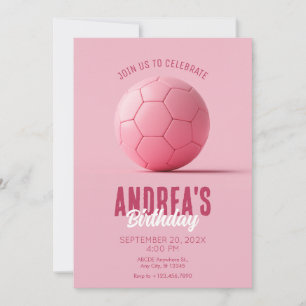 Pink soccer ball birthday invitation
