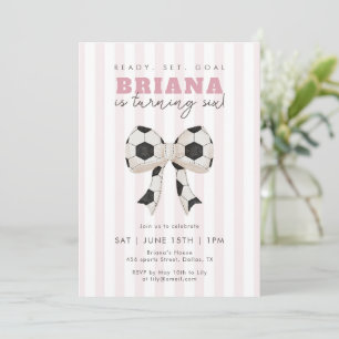 Pink Soccer Ball Bow Girls Soccer Birthday Party Invitation