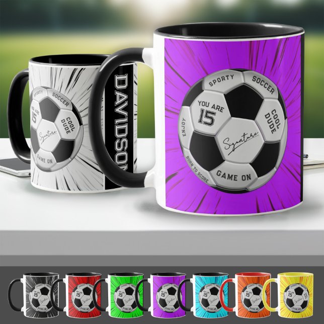 Pink Soccer Ball Custom Age Name Birthday  Mug (Creator Uploaded)