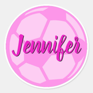 Pink Soccer Ball Custom Name Classic Round Sticker