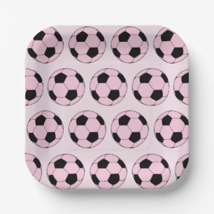 Pink Soccer Ball Football Pattern Paper Plate