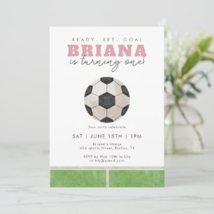 Pink Soccer Ball Girls 6th or 7th Birthday Party Invitation