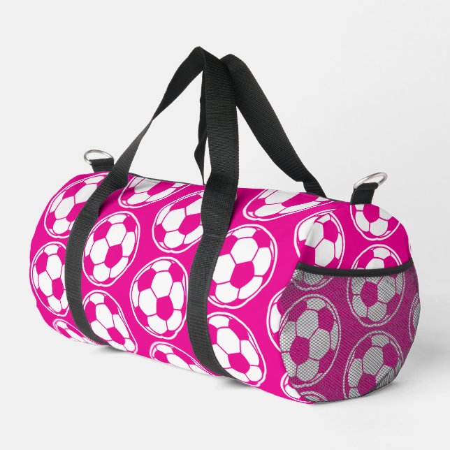 Pink Soccer Ball Pattern Screwball Graphics Duffle Bag (Right Corner)