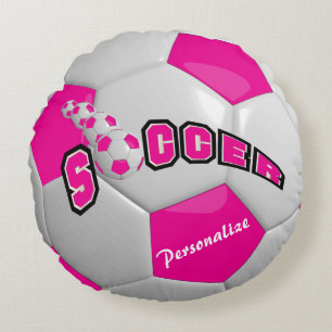 Pink Soccer Ball Personalize Round Pillow