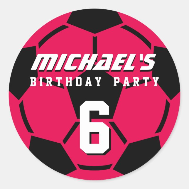Pink Soccer Ball Sports Birthday Party Stickers (Front)