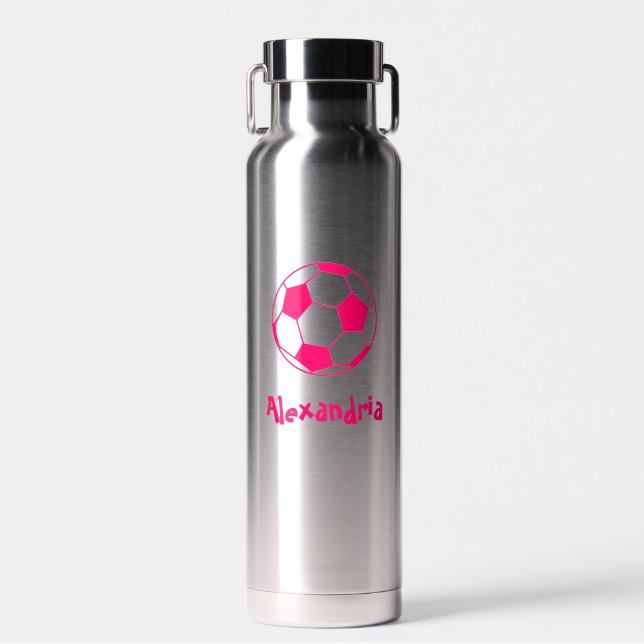 Pink Soccer Ball Water Bottle (Front)