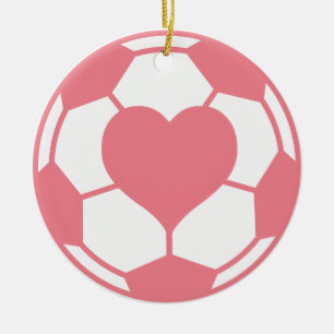 Pink Soccer Ball with Heart Ceramic Ornament