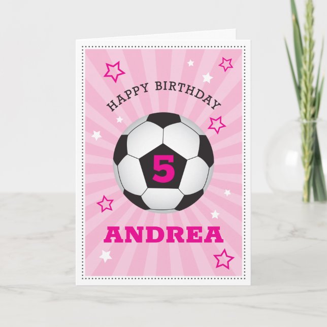 Pink Soccer Birthday Card Personalized (Front)