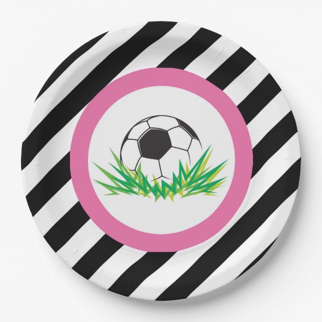 Pink Soccer Birthday Party  Paper Plates (Front)