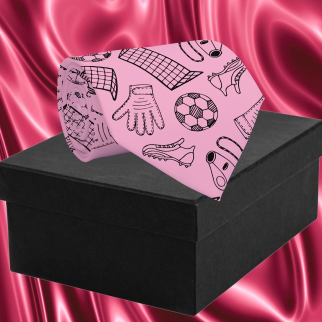 Pink Soccer Equipment Pattern Tie (Pink Soccer Equipment Pattern Neck Tie)