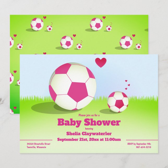 Pink Soccer/Football Baby Shower | Invitation (Front/Back)