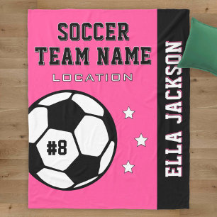 Pink Soccer Team Name and Player Fleece Blanket