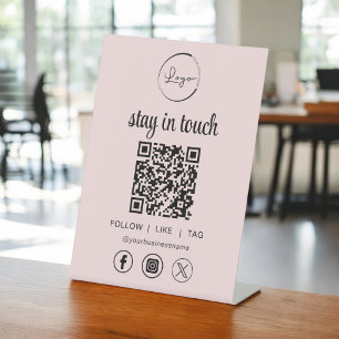 Pink Social Media QR Code Business Logo Pedestal Sign