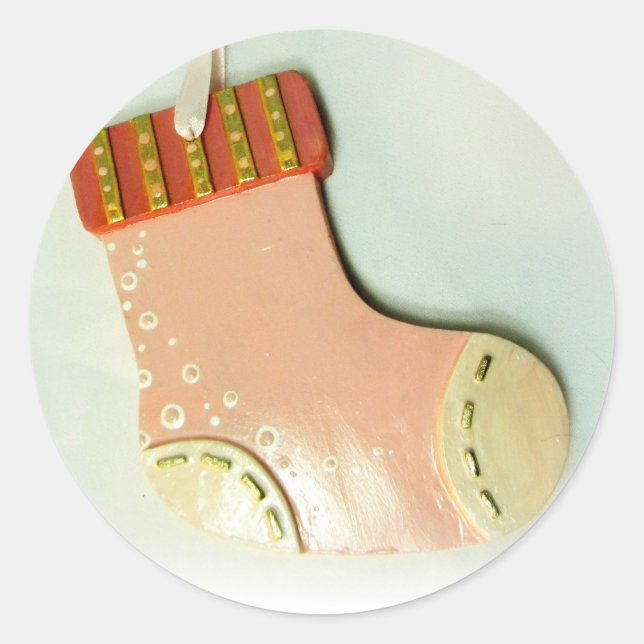 Pink Sock Ornament Classic Round Sticker (Front)