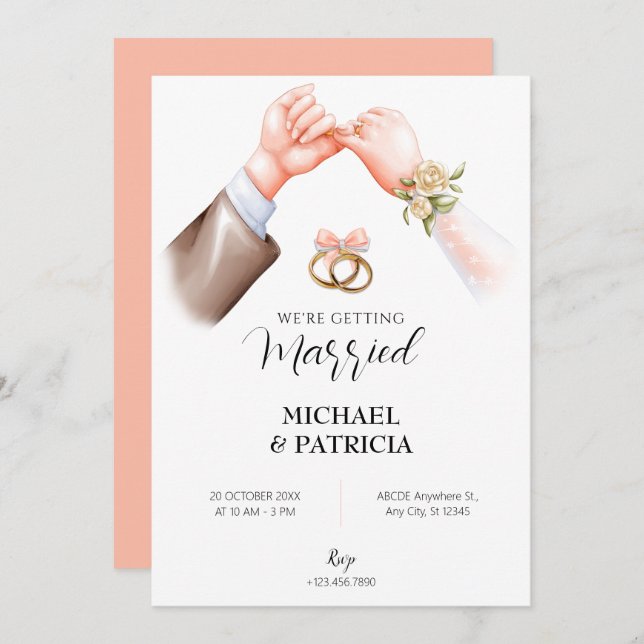Pink soft couple ring wedding Invitation (Front/Back)