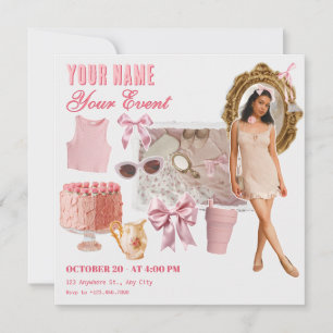 Pink soft fashion collage photo invitation