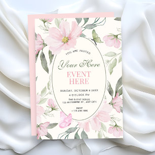 Pink soft floral butterfly invitation