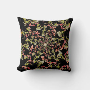 Pink Soft green black Begonia fractal art Throw Pillow