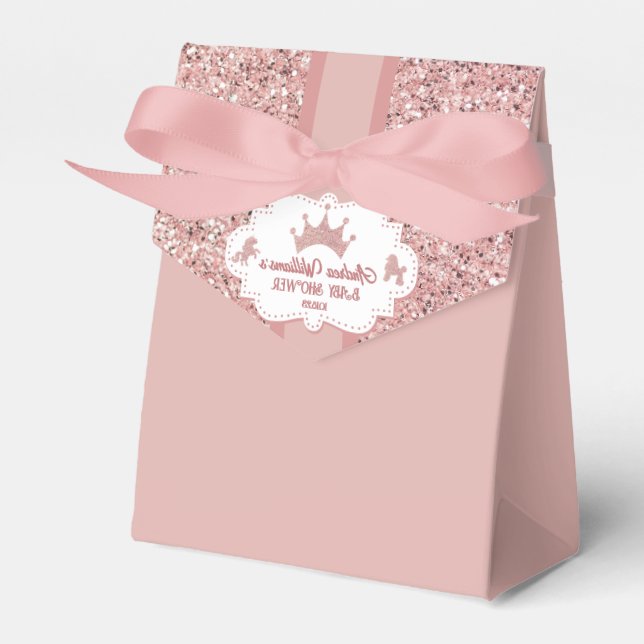 Pink soft princess glitter sparkle baby shower favor box (Front Side)