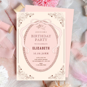 Pink soft vintage classic romantic birthday invitation