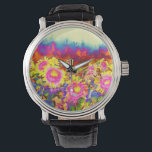 Pink solar sunflower fields watch<br><div class="desc">Romantic pink and blue abstract watercolor sunflower painting</div>