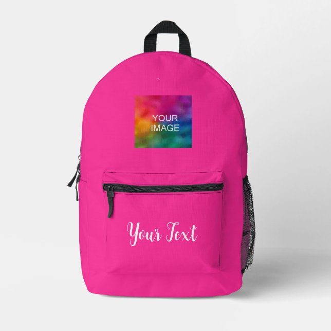 Pink Solid Colour Calligraphed Script Name Text Printed Backpack (Front)