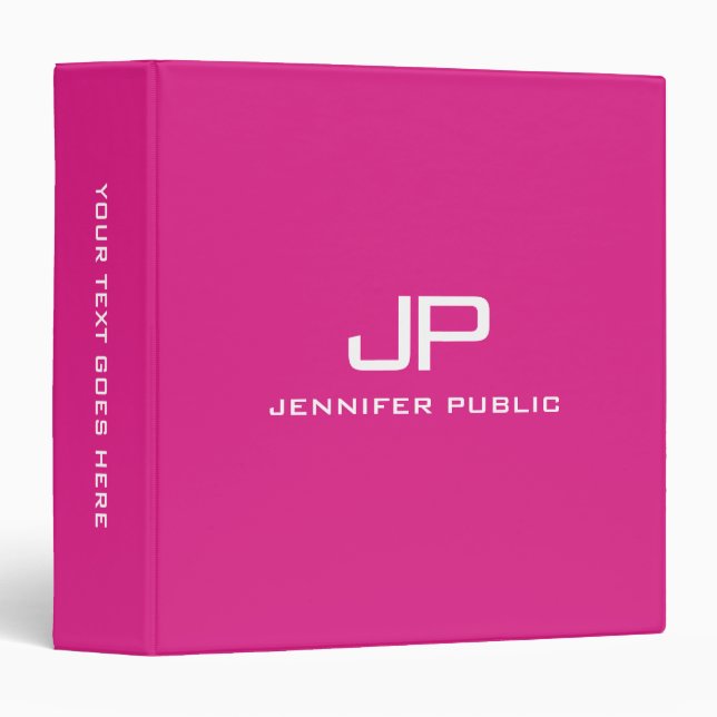 Pink Solid Colour Monogram Name Modern Template Binder (Front/Spine)