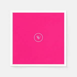 Pink solid colour neon monogram modern trendy  napkin