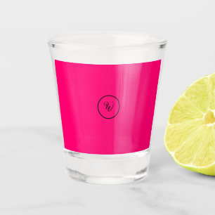 Pink solid colour neon monogram modern trendy  shot glass