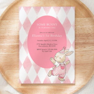 Pink Some Bunny Is Turning One 1st Birthday Invitation
