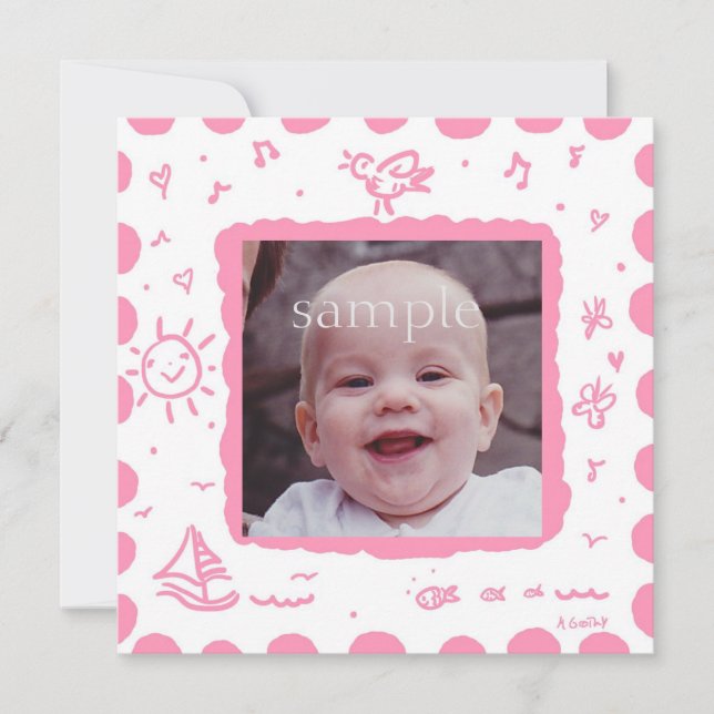 Pink Songbird Birth Announcement (Front)