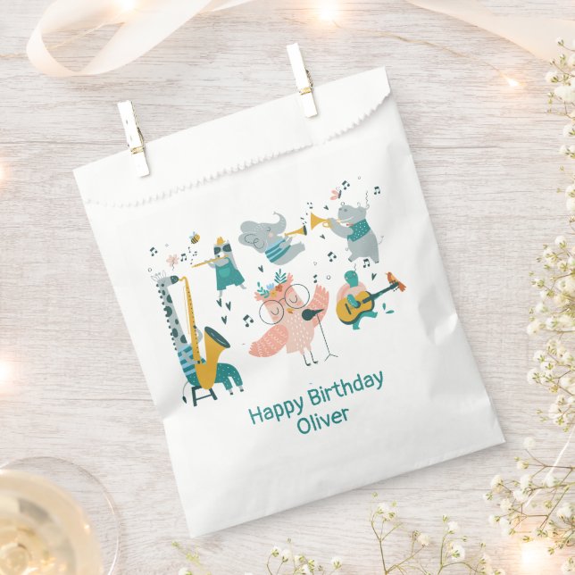 Pink Songbird with Animal Band Birthday Favour Bag (Clipped)