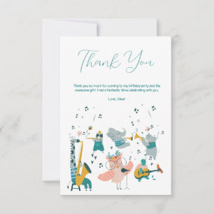 Pink Songbird with Animal Band Birthday Thank You Card