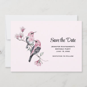 Pink Songbirds on a Tree Branch Save The Date