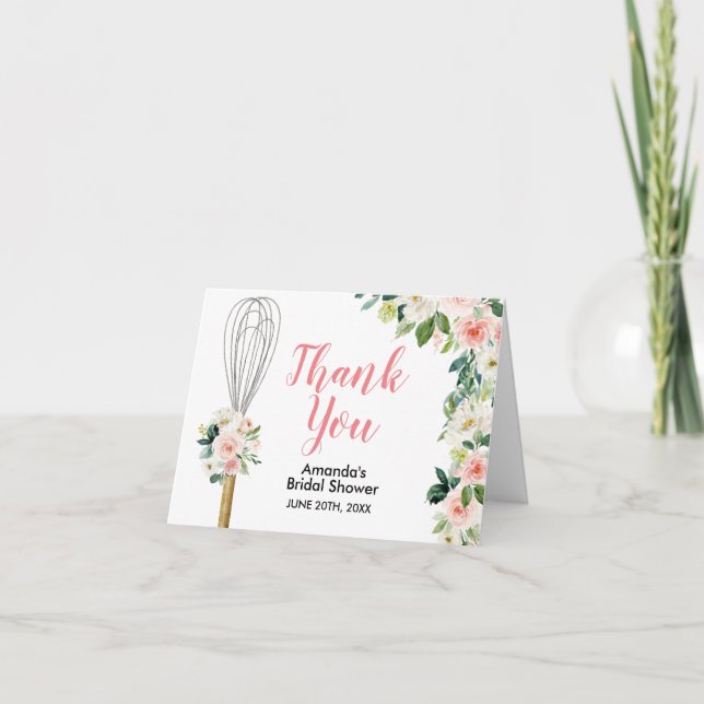 Pink Soon to be Whisked Away Bridal Shower Folded Thank You Card (Front)