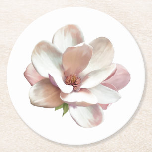Pink Southern magnolia Round Paper Coaster
