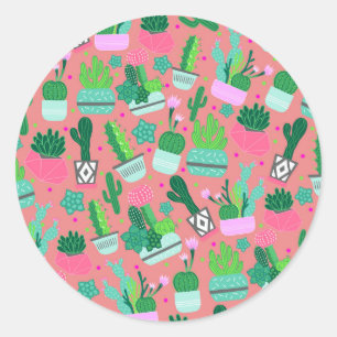 Pink Southwestern Cactus Pattern Sweet 16 Party Classic Round Sticker