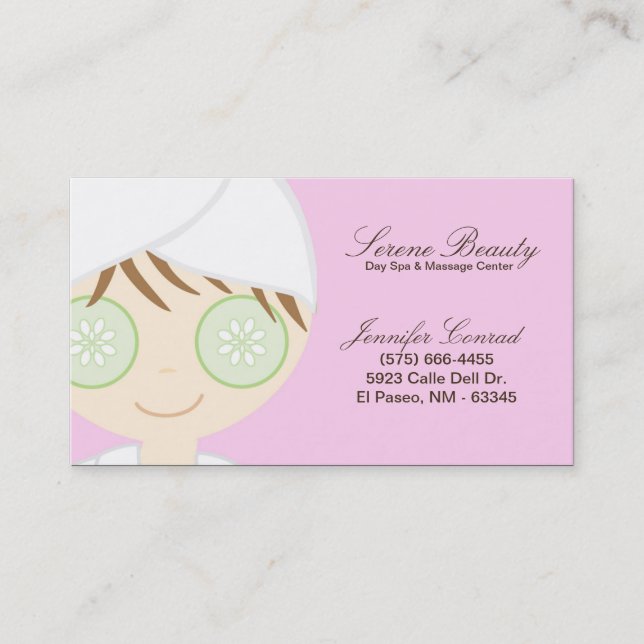 Pink Spa Girl Cucumber Spa Massage Business Card (Front)