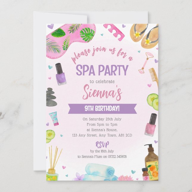 Pink Spa Party Birthday Invitation Pamper & Relax (Front)