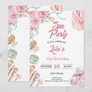 Pink Spa Party Invitation for Girl's 7th Birthday