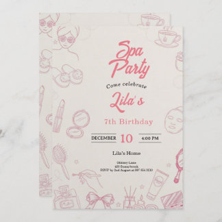 Pink Spa Party Invitation for Girl's 7th Birthday