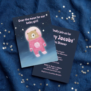 Pink Space Bear Baby Shower it's a girl astronaut  Invitation