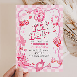 Pink Space Birthday Cowgirl Disco Rodeo Invitation